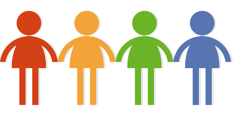 A drawing of four people holding hands.
