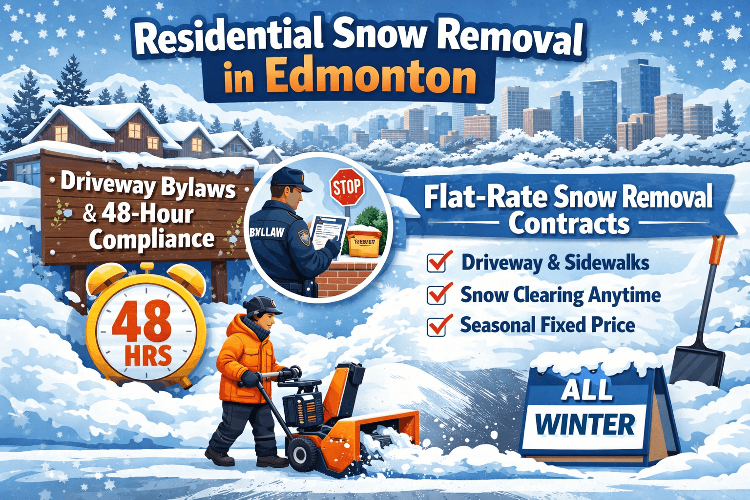 Residential Snow Removal in Edmonton: Driveway Bylaws, 48-hr compliance, and what a flat-rate contract covers