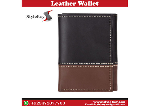 Men's Leather Trifold Wallet with ID Window.