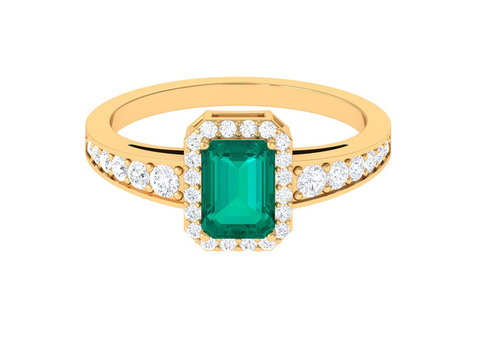Real Emerald Statement Engagement Ring with Diamond Halo