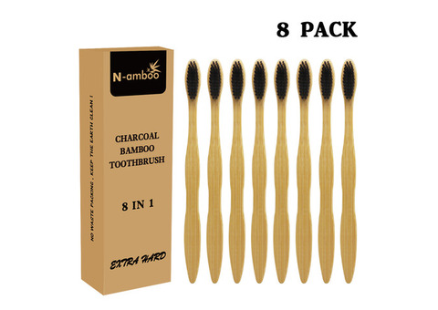 Hard Bristles Bamboo Charcoal Toothbrush for Adult Pack of 8