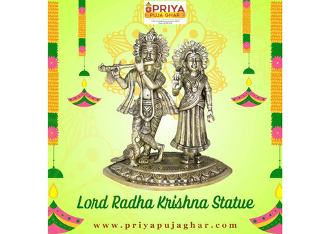 Buy Golden Brass 8 Inches Lord Radha-Krishna Statue in USA