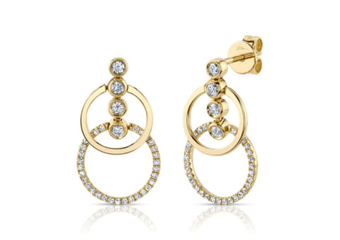 Yellow Gold Diamond Bezel Set Circle Earrings