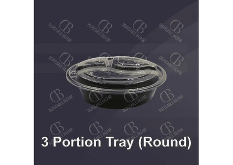 Disposable 3 Portion Plastic Tray   - Disposable Bazaar