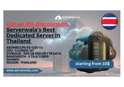 Get an 8% discount on Serverwala’s Best Dedicated Server in Thailand