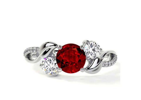 Traditional Three Stone Round Ruby Ring (1.14 Carats)