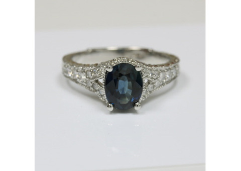 Find Oval Cut Blue Sapphire Prong Set Ring (2.98 Carats)