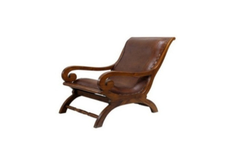 Bali Teak Collective Spring Sale - HENDRIK LEATHER LAZY CHAIR + STOOL