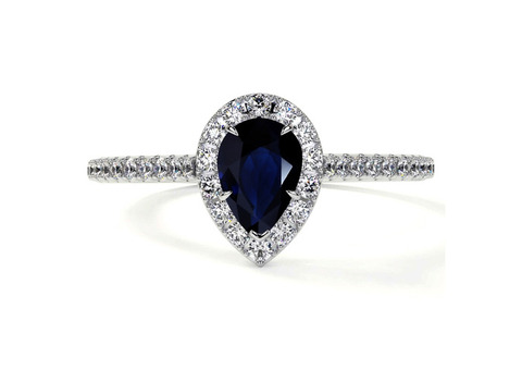 Sapphire Halo Ring (Pear Shape) with Pave Set Diamonds