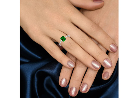 Traditional Petite Prong Set Emerald Cut Emerald Hidden Halo Ring