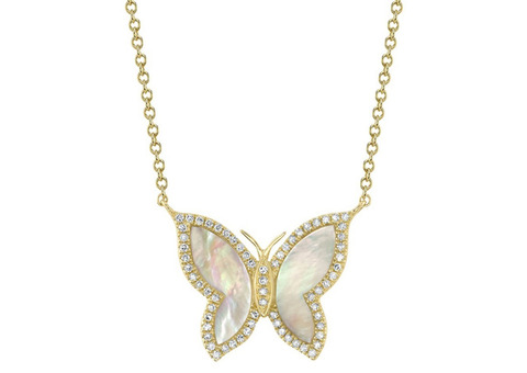 Shy Creation 14k Yellow Gold Butterfly Necklace