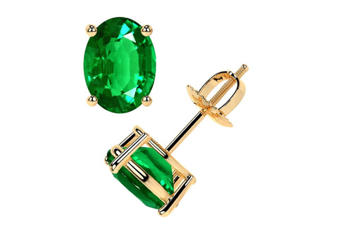 Genuine Gold Emerald Earrings 18k Gold Classic Emerald Stud Earrings