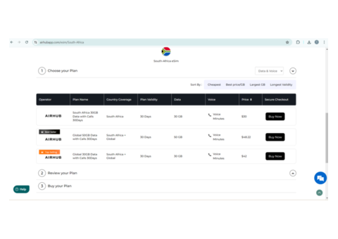 Buy Best eSIM for South Africa with Airhub