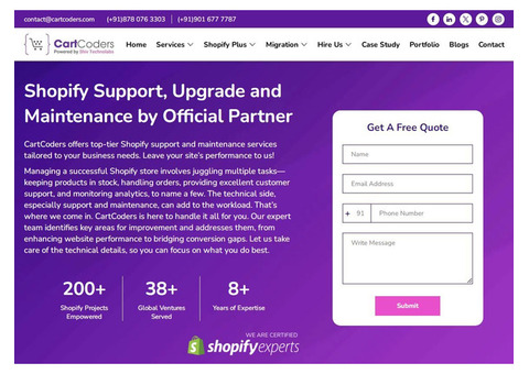 Shopify Support, Upgrade and Maintenance by Official Partner