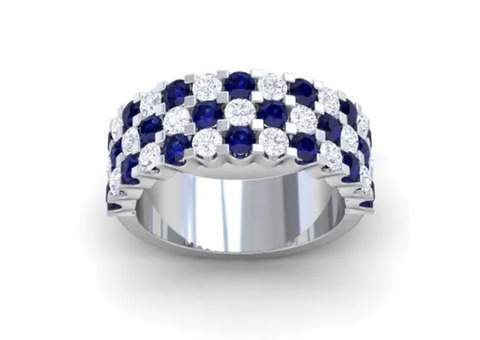 Half Eternity Shared Prong Band with Diamond and Blue Sapphire Rounds