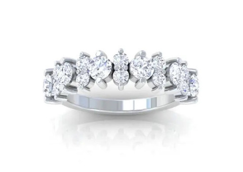 Round Diamond Layered Prong Half Eternity Wedding Band