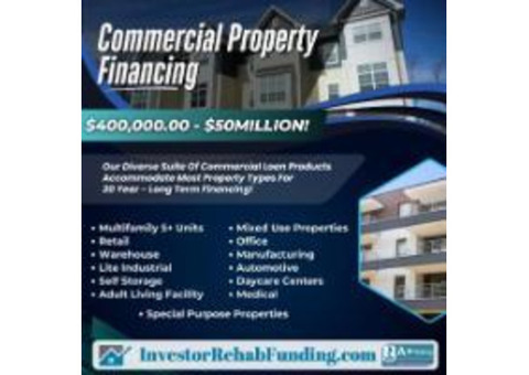 COMMERCIAL PROPERTY FINANCING – ALL TYPES - $400K to $50MILLION!