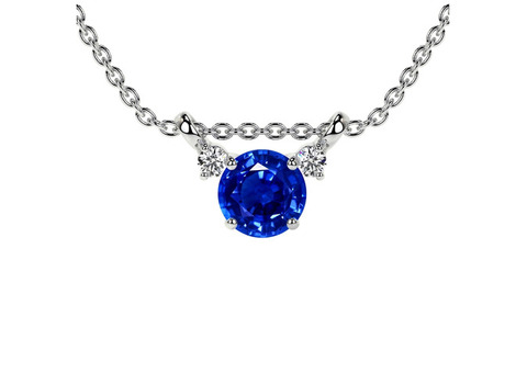 Delicate Three-Stone Pendant Featuring Round Blue Sapphires