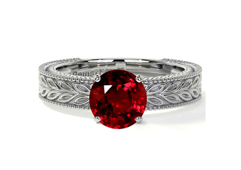 Prong Set Garnet Solitaire Ring in White Gold