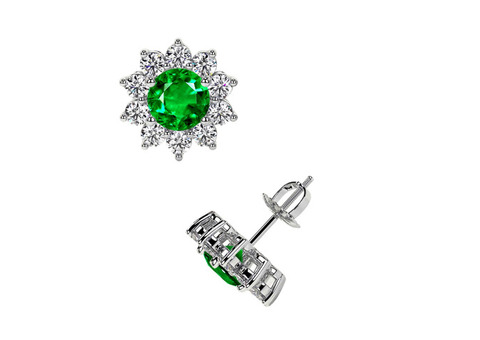 3.52cttw GIA Certified Emerald Earrings with Round Diamonds.