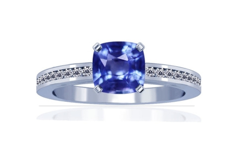 Cushion Blue Sapphire Ring with Round Diamond Accents (1.35cttw)