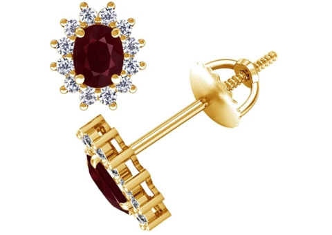 Exquisite Oval Ruby and Round Diamond Earrings 7.27cttw