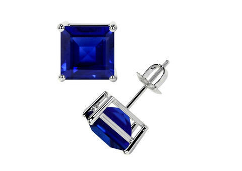 Shop 14K White Gold sapphire stud earrings (1.40cttw)