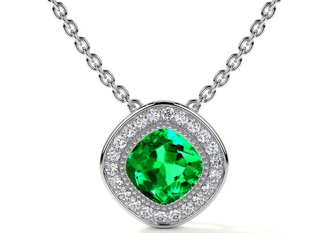 Buy 1.70cttw AAAA Quality Cushion cut Halo Bezel Emerald Pendants.