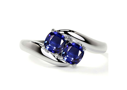 Classic 2.08cts GIA Certified Cushion Cut Tanzanite Wedding Rings.