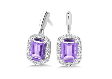 Amethyst and Diamond Halo White Gold Earrings