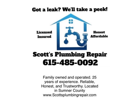 Got a leak? We’ll take a peek! Call Scott’s Plumbing