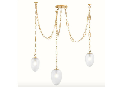 Vintage Brass Daith Chandelier with Etched Glass Shades