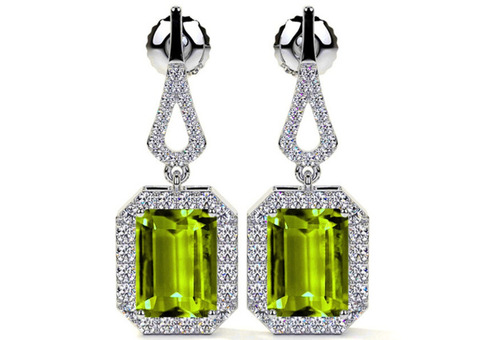 GIA Certified Dangling Peridot Earring Settings With Round Diamonds.