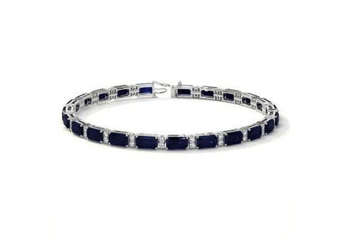 Blue Sapphire and Emerald-Cut Diamond Statement Bracelet