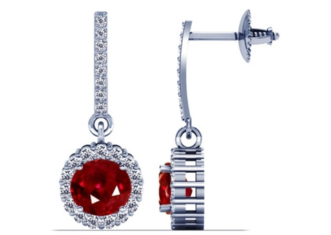 Classic Round Ruby and Diamond Drop Earrings (2.91cttw.)