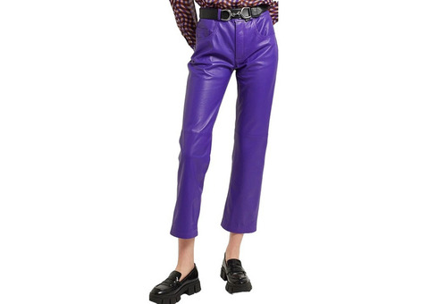 Color Meets Class: Straight Leg Purple Leather Jeans