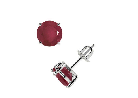 Radiant Round Ruby Stud Earrings in Four Prong Design (1.30cttw)