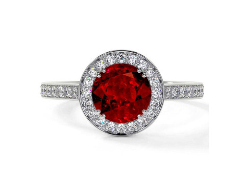 Dazzling Ruby Engagement Ring Surrounded by Diamonds