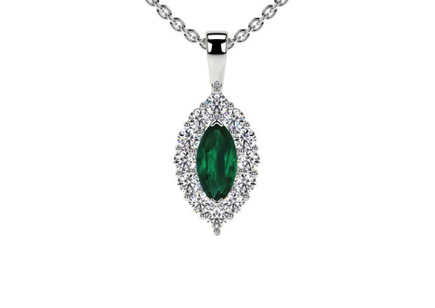 Emerald Marquise Halo Pendant (0.71cttw)