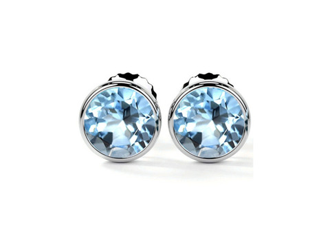 6.21 cttw. Aquamarine Round-Cut Stud Earrings