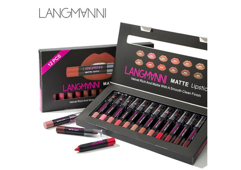 Langmanni 12 Lipstick Sets with Matte Lipstick Lip Gloss