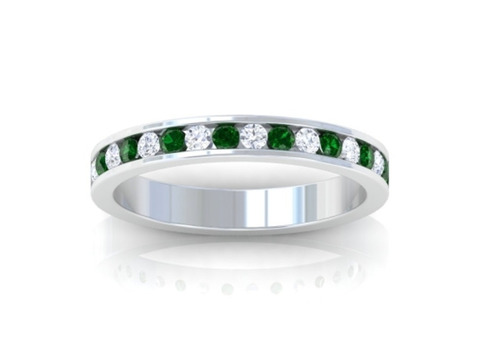 Emerald and Diamond Round Half Eternity Band