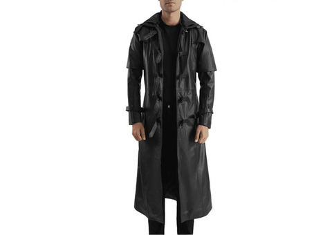 Huntsman Black Hooded Leather Trench Coat