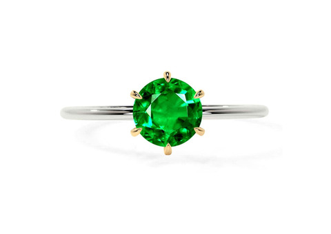 Emerald Round Two Tone Petite Solitaire Ring 0.50cts