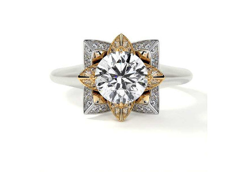 Radiant Two Tone Lotus Women's Diamond Ring