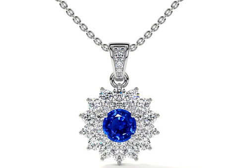 Classic Blue Sapphire Halo Necklaces