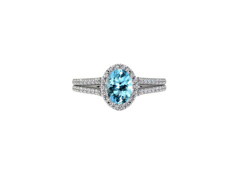 Exquisite Aquamarine Rings with Round Diamond Halo