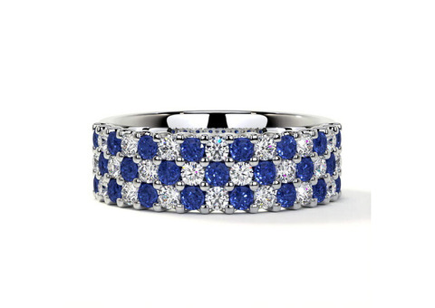 Blue Sapphire and Diamond Half Eternity Wedding Band