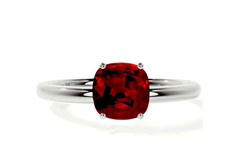 Buy Ruby Square Cushion Traditional Solitaire Ring