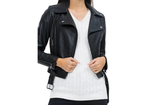 womens black biker leather jacket